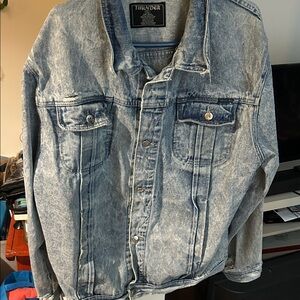 Men's Washed Denim Jacket,thunder 2XL